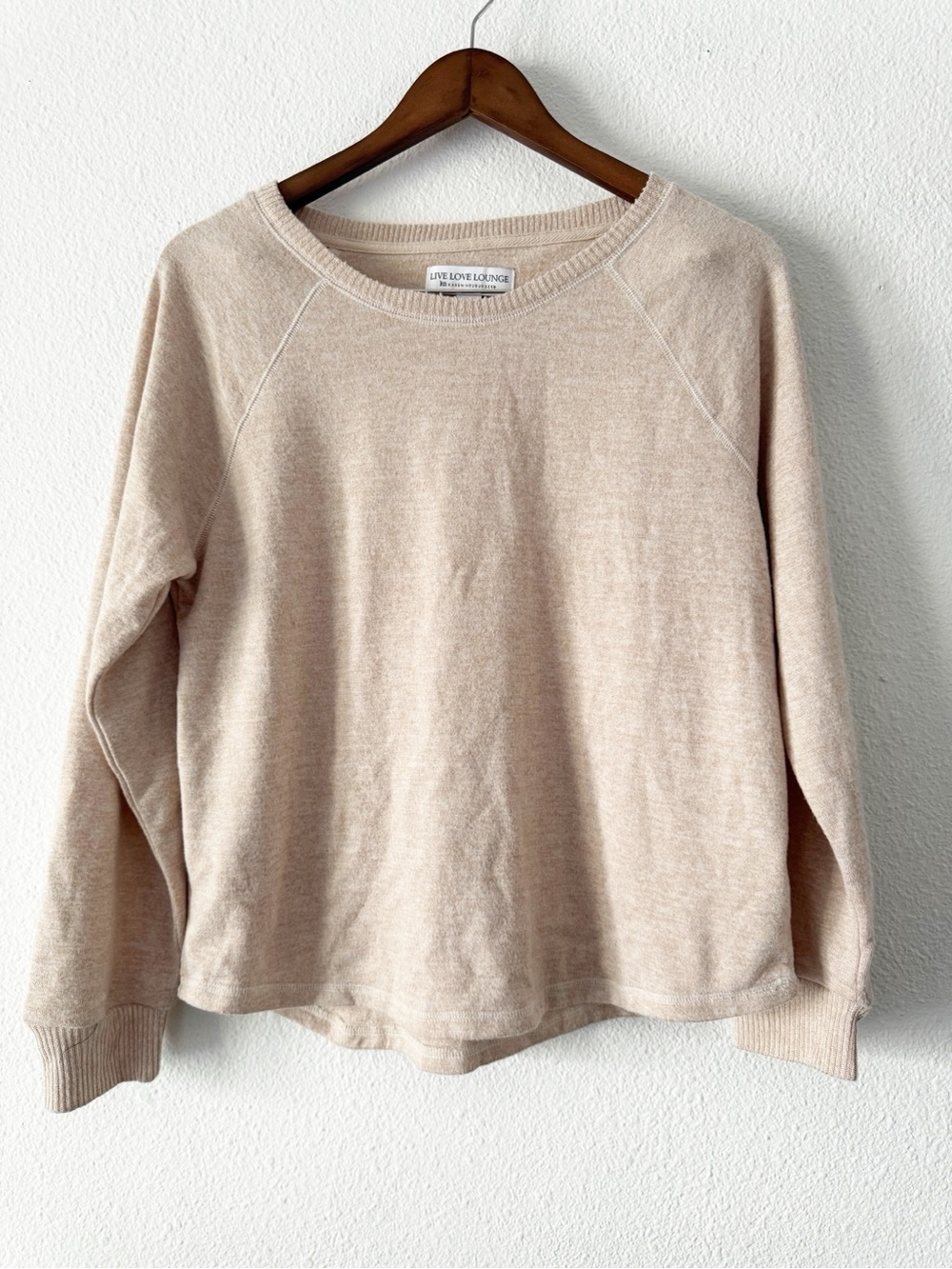 Live Love Lounge Cream Tan Lounge Sweatshirt Top Medium Coquette Minimalist - Picture 2 of 13